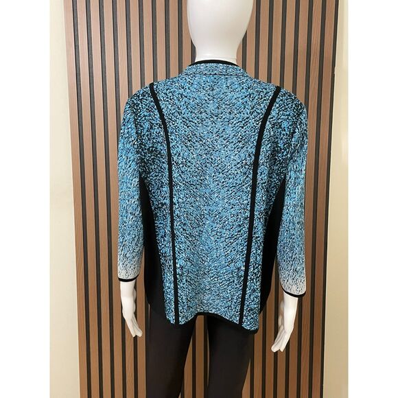 Ming Wang Women's L Blue Jacket Acrylic Suit Knit Textured Zip-Up Office Church - Picture 2 of 8